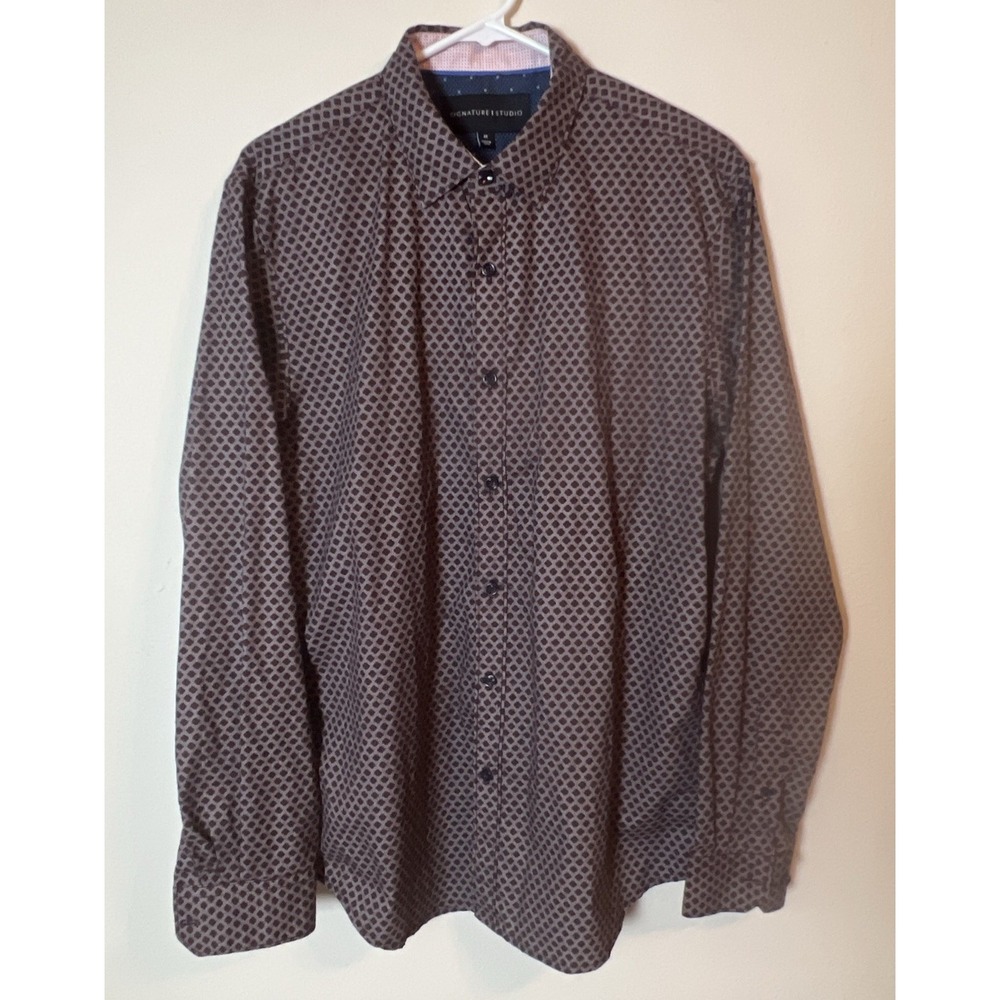 Signature Studio Men's Long Sleeve Purple Shirt Geometric Size Medium